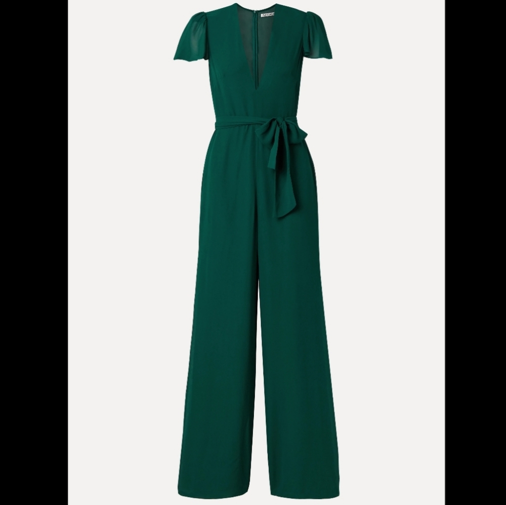 Reformation Anaya Georgette belted jumpsuit green 10 nwt